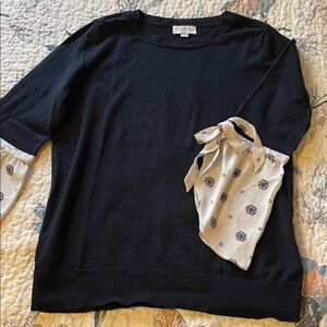 LOFT Black Sweater with White Printed Tie Cuffs